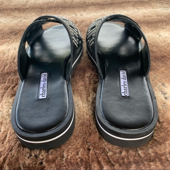 Charles David Sneaky Leather Studded Slide Sandal - Picture 6 of 11